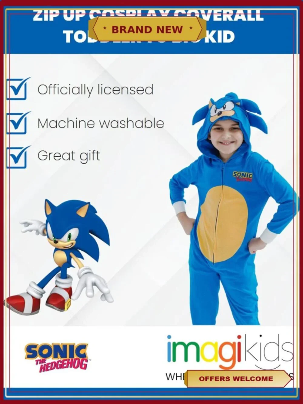 Sonic the Hedgehog Boys Girls One Piece Costume Coverall